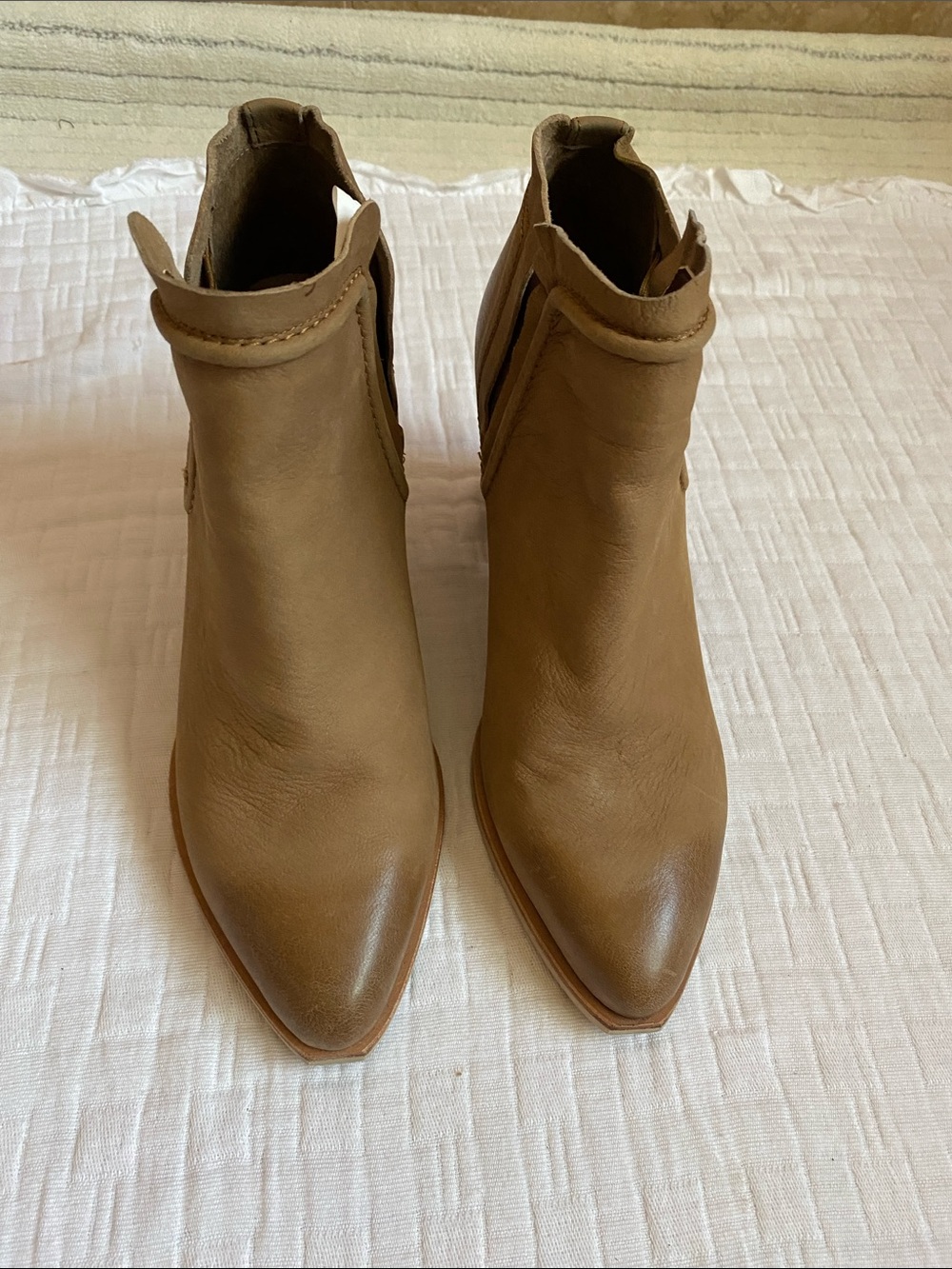 CREVO Tan Pointed Leather Ankle Booties